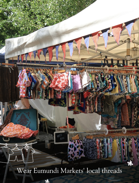 Colourful locally made clothing displayed at the markets